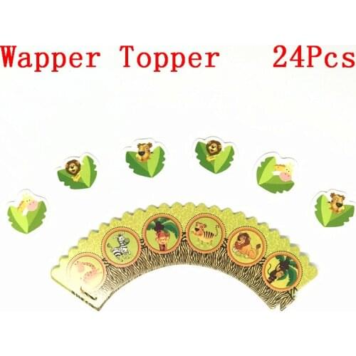 24pcs Animal Forest Birthday Party Cup cake Toppers Wrapper Cartoon Animal Cake Decorating Baby Shower Birthday Decorations