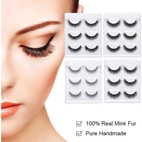 3 Pairs Faux Mink Hair False Eyelashes Wispies Fluffies Drama Eyelashes Natural Long Soft Handmade Cruelty-free Black Lashes