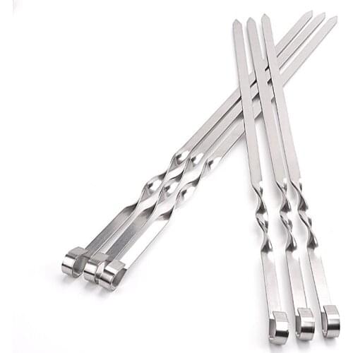 6pcs Stainless Steel Skewer BBQ Grilled Skewers Steel Needle Barbecue Skewers Shish Kabob Skewer set Kitchen Utensil 45cm/17.5