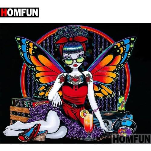HOMFUN Full Square/Round Drill 5D DIY Diamond Painting "butterfly fairy" Embroidery Cross Stitch 5D Home Decor Gift A13845