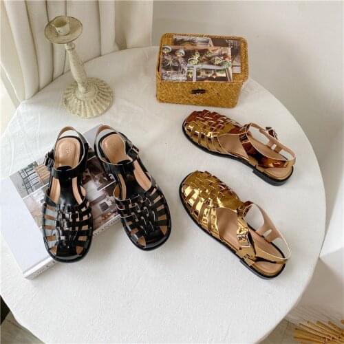 Shoes Closed Toe Sandals Black Shoes For Women 2020 Summer Womens Heels Breathable Beige Low Retro Ladies Flat Gladiator