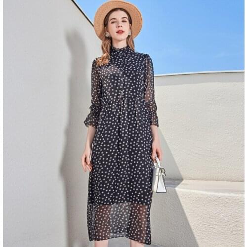 Black polka dot silk floral maxi shirt dress women 2020 summer long work boho beach office sexy party luxury dresses plus size