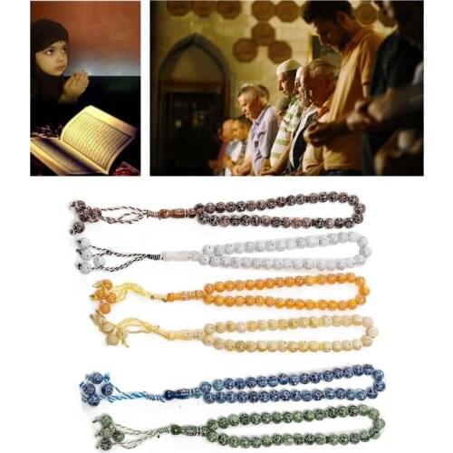 Muslim Tasbih 33 Rosary Beads Islam Prayer Dhikr Misbaha Islamic Ramadan Gift 10mm Bead with Rhinestone Decor 6 Colors