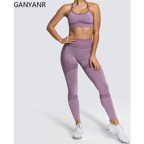 GANYANR Yoga Sets Women Gym Fitness Clothing Workout Sport Suit Sportswear Crop Top Sexy Seamless Bra Sweat Activewear Bodysuit