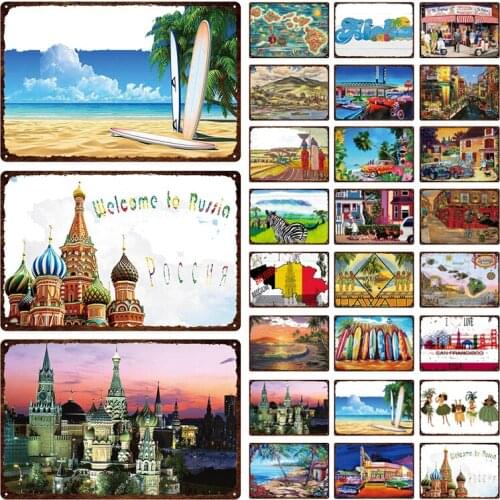 City Travel Landscape Metal Tin Sign Travel Souvenir Print Wall Art Poster Retro Iron Plate for Club Bar Pub Home Decoration