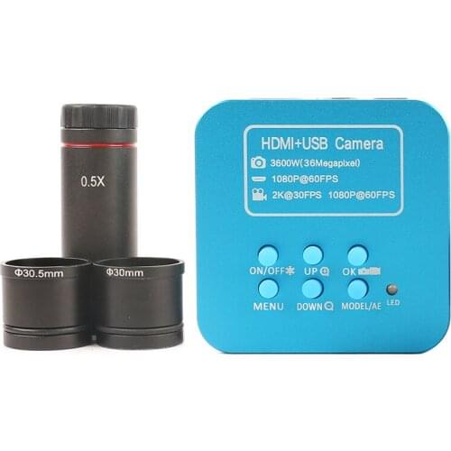 HD 36MP 2K 1080P HDMI USB Electronic C-Mount Video Microscope Camera 0.5X Electron Microscope Lens + 23.2mm+30mmm+30.5mm Ring