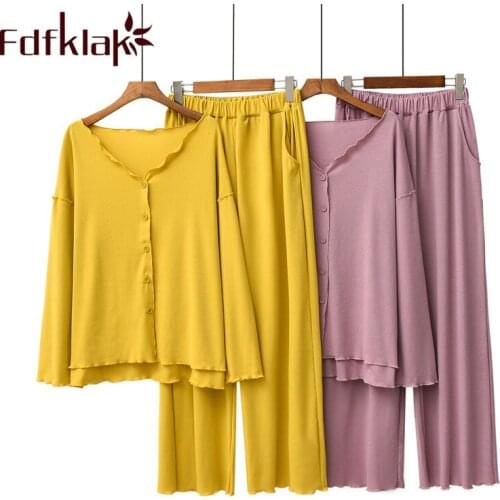 Fdfklak Cotton Sleeping Set Women Pijama Pyjama Femme Spring Autumn New Sleepwear Long Sleeve Home Clothes For Women Pajamas