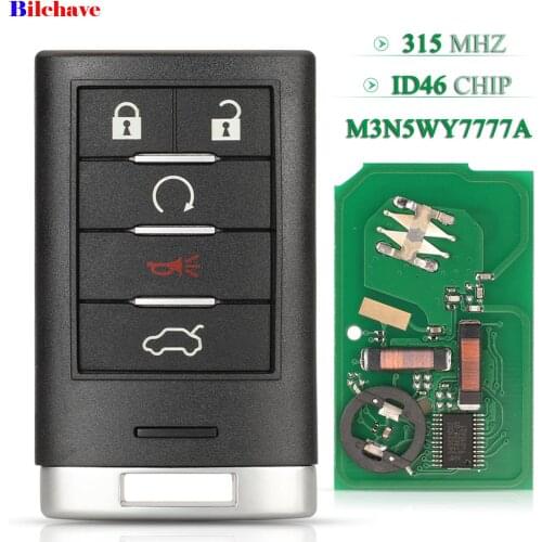 Bilchave 5 Buttons For Cadillac CTS STS 2008-2014 Fob 315MHz ID46 Chip M3N5WY7777A Smart Remote Control Car Key Uncut Balde