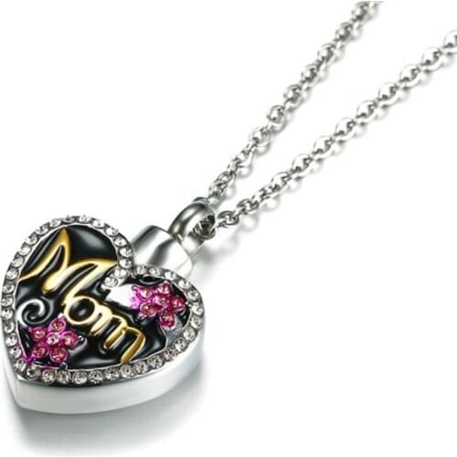 'Mom in Heart 'Cremation Urn Pendant Birthstone crystal Ashes Urn Necklace Memorial Keepsake Pendant Mothers Day