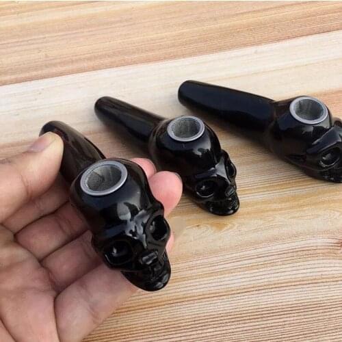1pcs Black Obsidian Skull Crystal Smoking Pipes healing Quartz Cigarette tobacco Wand