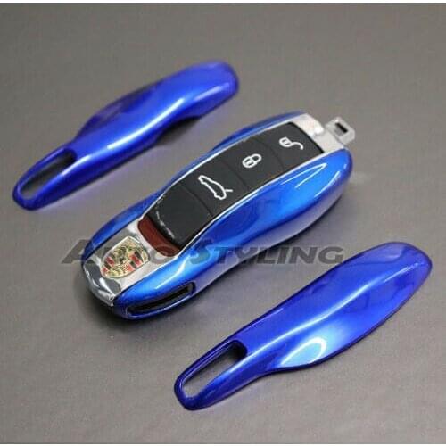 Metallic Blue Key Fob Cover Remote Case Housing Side Replacement Car For Porsche