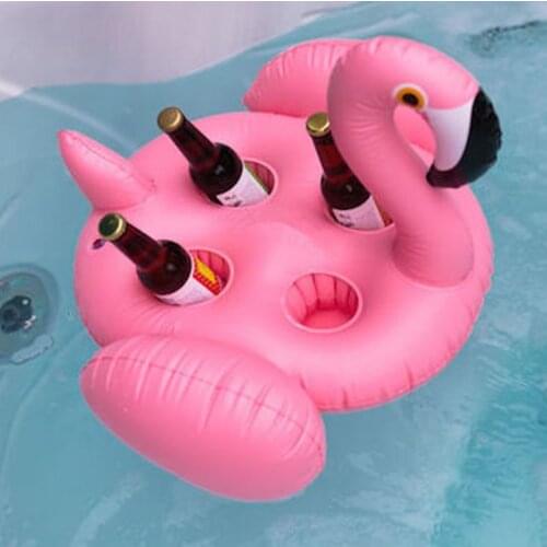 Mini Drink Holder Summer Swimming Pool Inflatable 4 Hole Pink Flamingo Floating Holder Drink Cup Flamingo Float