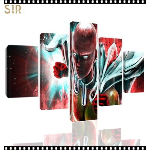 Saitama Wall Art 5 Pieces Canvas Painting One Punch Man Poster Pictures Home Decor Living Room HD Printed Game Poster Anime