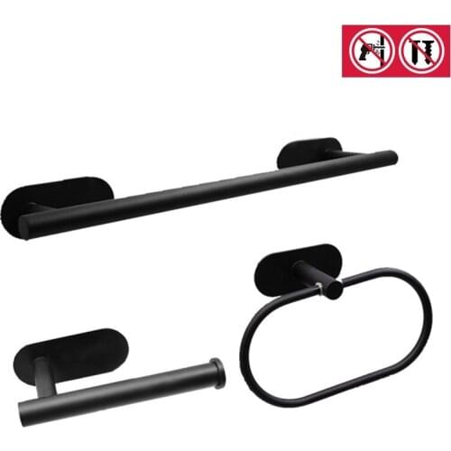 Wall Mounted Matte Black 304 Stainless Steel Bath Hardware Sets Towel Bar Paper Holder Towel Ring 3piece/set Free Nail