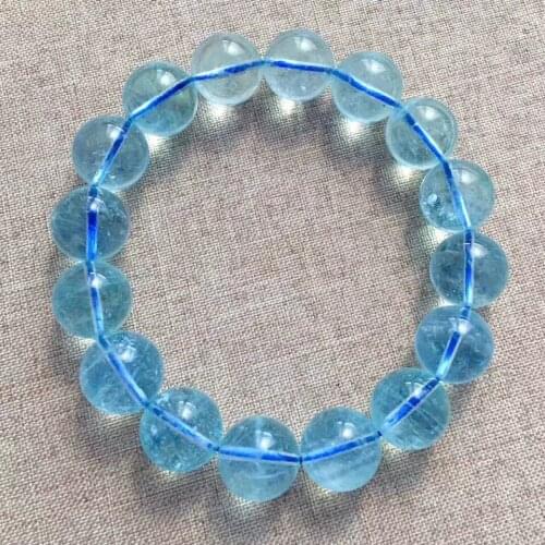 Genuine Natural Blue Aquamarine Women Men All Clear Round Beads Bracelet Aquamarine Best Stretch 13mm AAAAA Jewelry