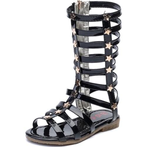 2021 Summer New Childrens Sandals For Girls Fashion High To Help Long Tube Roman Shoes Hollow Sandals Kids Knee Boots Gladiator