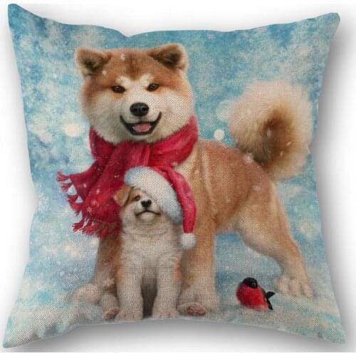 New Custom Akita Dog Animal Pillowcase Cotton Linen Fabric Square Zipper Pillowcase 45X45cm Wedding Decorative Pillow cover