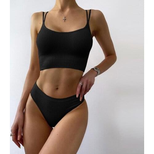 New Sexy Ribbed Bikini Swimwear Women Padded Swimsuit Two-pieces Bikini Set Bather Bathing Suits Swim Suit Female Beach Biquini
