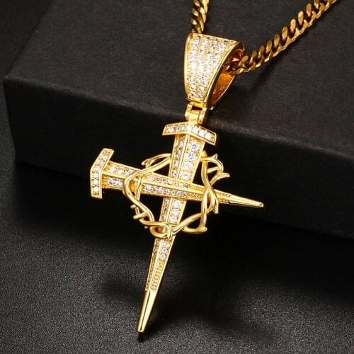 New Cross Pendant Necklace For Men Hip Hop Jewelry Micro Pave With CZ Cubic Fashion Cross Pendant Religious Rapper Gift