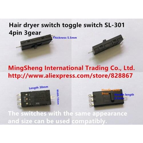Original new 100% SL-301 hair dryer switch toggle switch 4pin 3gear