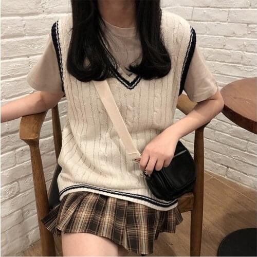 Autumn Winter Preppy Style V-neck Knitted Sleeveless Vest Sweater 2021 Women Slim Warm Korean Pullover Vest Twist Stripe Sweater