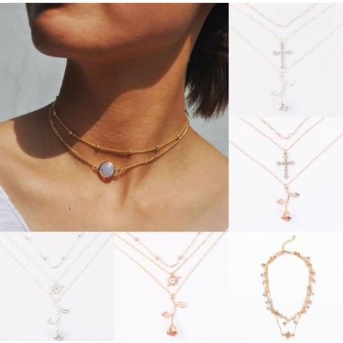 Women Multilayer Necklace Pendant Tassel Drop Statement Wedding Beach personality Simplicity grace Popular short style Necklace