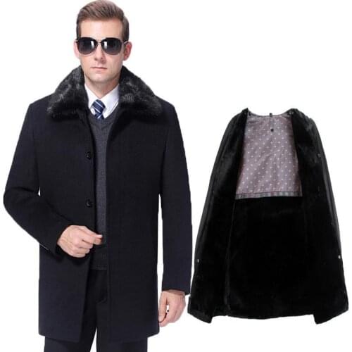 New Arrival Fashion High Quality Men Wool Detachable Liner Rabbit Hair Collar Coat Casual Long Covered Button Thick size M -4XL