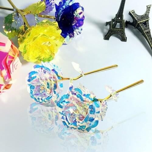 Iridescent Rose Lovely Artificial Dry Flower Mini Bear Set for Valentines Day Anniversary Flower Gift for Wife and Girlfriend