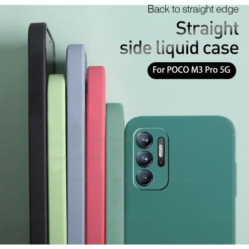 Square liquid silicon phone cover poco m 3 pro m3pro shockproof bumper coque for xiaomi poco m3 pro 5g camera full protect shell
