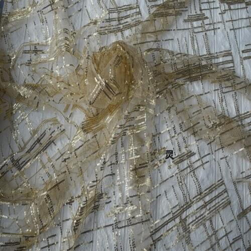 GLace 1Y/lot Gold sequins transparent mesh fabric for wedding dress decoration DIYcraft material TX1328