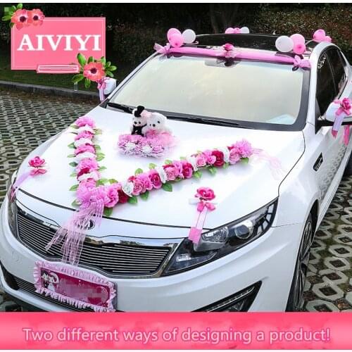 Two bears luxury wedding car decoration heart Flower Bridal Sedan Car Decoratative Car Simulation Decorative Flowers Set