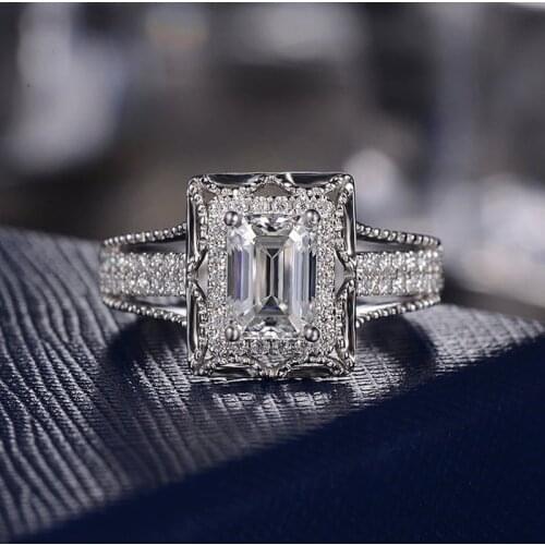 Luxury Female Crystal Zircon Stone Ring Fashion Silver Color Hollow-out Wedding Band Jewelry Promise Engagement Rings For Women