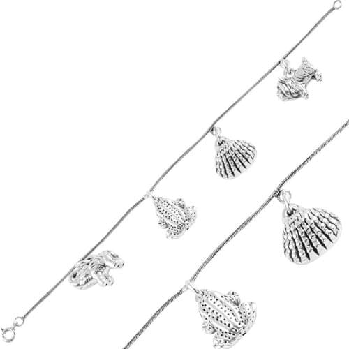 Silver 925 Sterling Dangle Elephant, Frog, Mussel Shell & Dog Sterling Bracelet