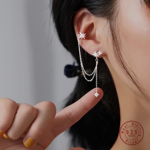 HI MAN 925 Sterling Silver Exquisite Zircon Star Tassel Stud Earrings Women Wedding Accessories Jewelry Gifts