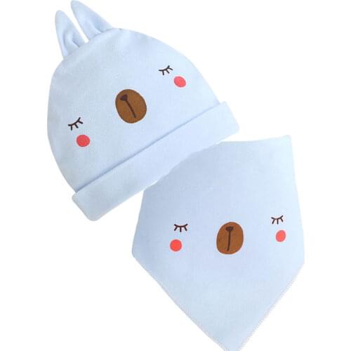 Newborn Cotton Cute Kids Hat Cap with Bibs Candy Solid Colors Boys Girls Baby Beanies Hats Cotton Born Baby Hat Bibs