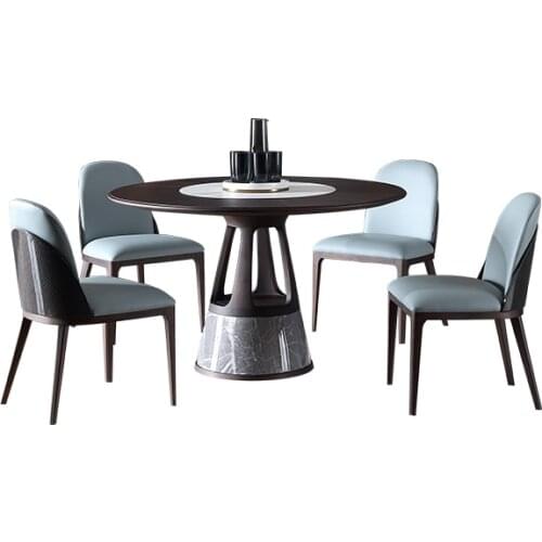 Modern simple solid wood round dining table with electric turntable light luxury household dining table and chair combination