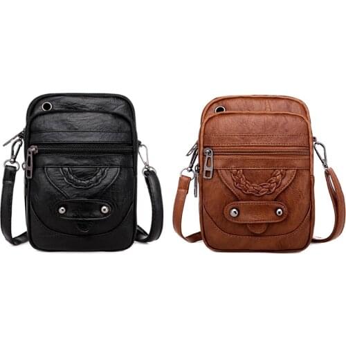 Women Solid Color Zipper Crossbody Bag Soft PU Leather Mini Shoulder Bags Female Vintage Messenger Bags For Women Handbags Purse