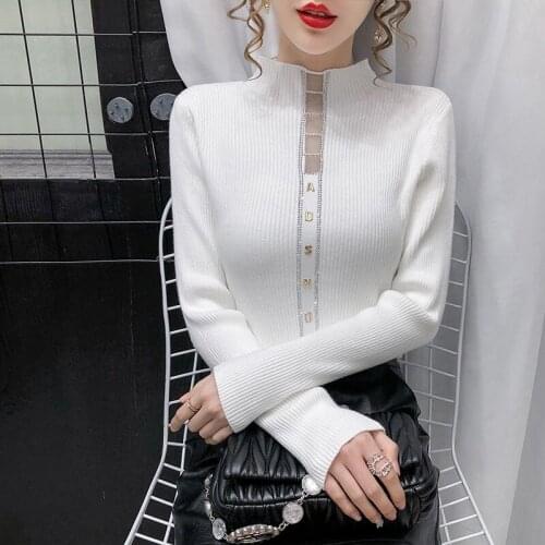 Half High Neck Pullover Sweater Womens 2021 Spring Autumn New Korean Fashion Solid Color All-Match Retro Knitting Sweater Female