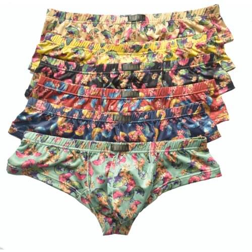 6Pcs/Lot Men Small Boxer Milk Silk Ginkgo Leaf Print Boxer Shorts Bulge Pouch Underpants Gay Panties Mens Underwear Boxers