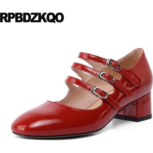 Belts Mary Jane Retro Chunky Strappy Patent Leather Pumps Round Toe Low Heels Ladies Multi Colored Red Prom Shoes High Gladiator