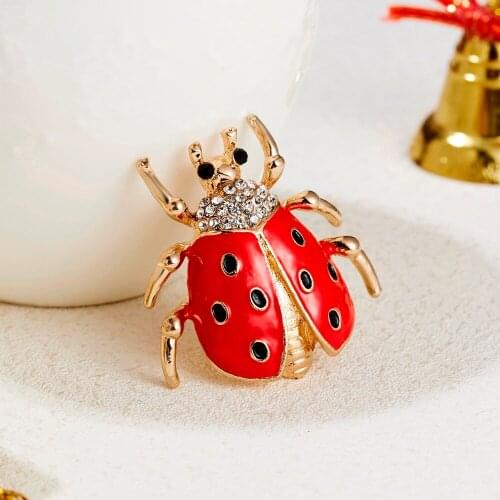 Cute Rhinestone Ladybug Brooches For Women Vintage Zircon Beetle Insect Brooch Pin Fashion Suit Accessories High Quality Gift