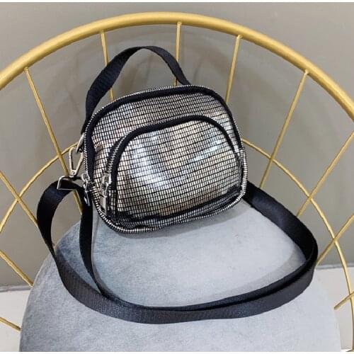 Women personality small sequin gllitar black silver crossboday bag for female cool mini multi pocket shoulder bag purse