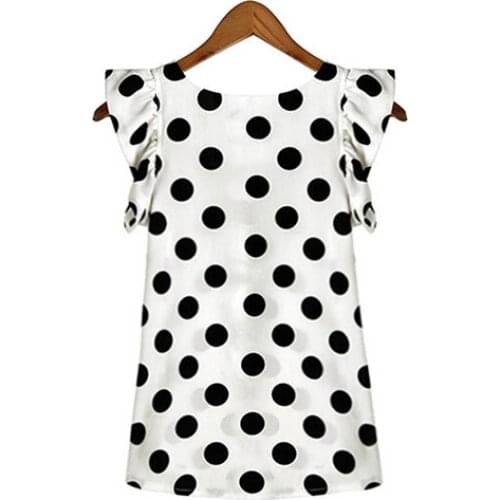 50% Hot Sales Women Summer Casual Polka Dot Round Neck Short Sleeve Shirt Top Chiffon Blouse