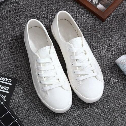 2020 New Arrival Classic White Sneakers Women Casual Canvas Shoes Summer Lace-Up Flat Trainers Fashion Vulcanize Shoes