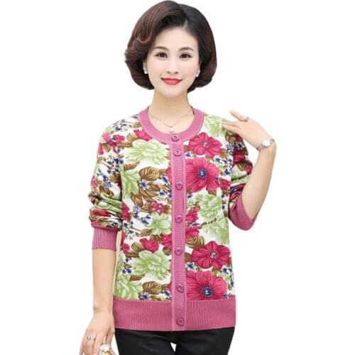 Women Knitwear Cardigan Sweater Autumn Winter Loose Print Coats Middle-aged Sweater Female knit Long Sleeve Casual Clothes P223