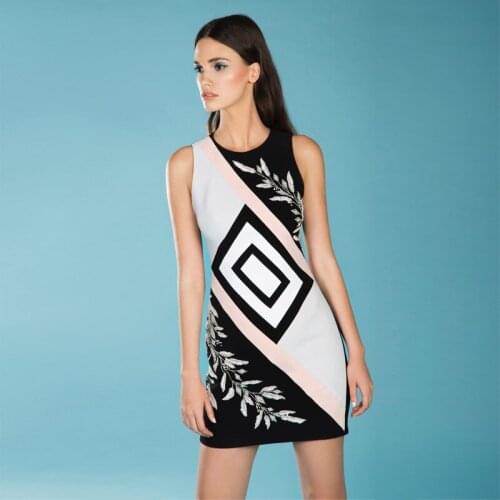 New Style Black Khaki With Black Patchwork Bandage Dress Fashion Sleeveless Bodycon Mini Celebrity Show Party Dresses Wholesale