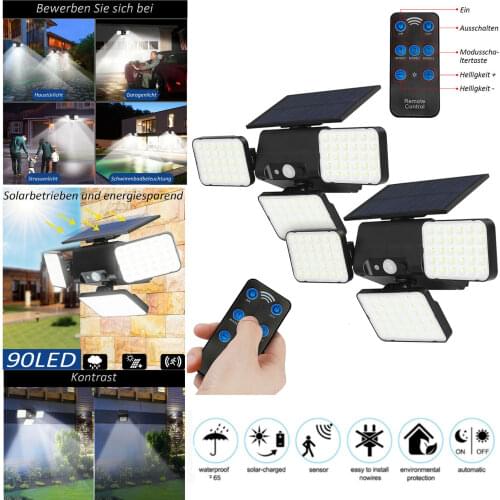 1/2/4xThree Solar Spotlights 90 LEDS Solar Light With Motion Detector Outdoor Landscape Wall Yard Garden Lamp IP65 Super Bright