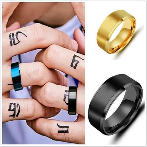 1@# for Man Woman Gift Rings Titanium Black Titanium Ring Gold Anti-allergy Smooth Simple Wedding Couples Rings Bijouterie