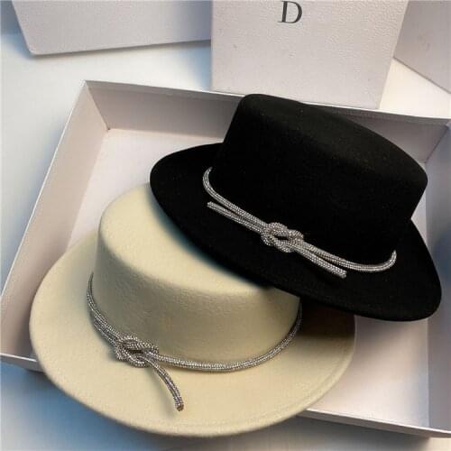 202012-shi autumn winter wool shiny drill rope lady fedoras cap women leisure panama jazz hat