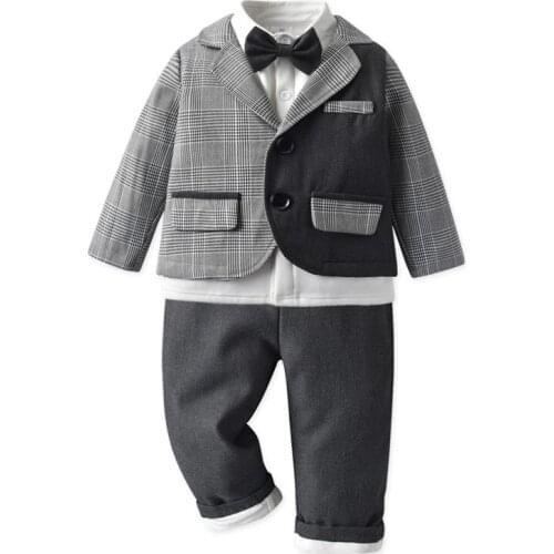 2021 Children Suit Baby Boys Clothes Newborn Tracksuit Formal Dresses Shirt+Pant+Coat 3Pieces Costumes For Children 0-5Y